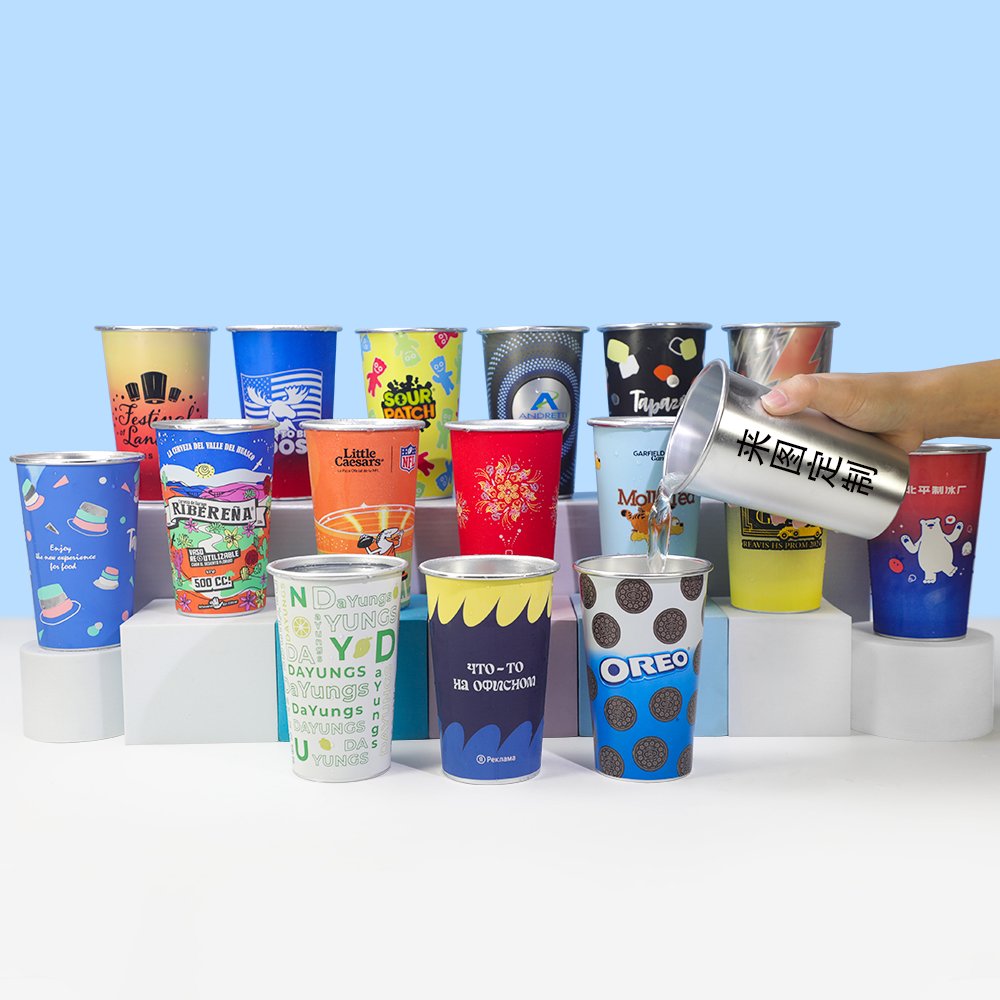 Custom heat sensitive metal camp mug revealing logo with hot coffee outdoors.