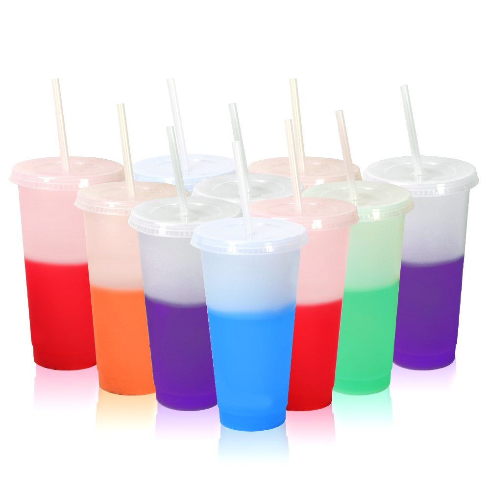 Glow in the dark cold color changing tumbler reacting to ice water and glowing brightly in dark club setting